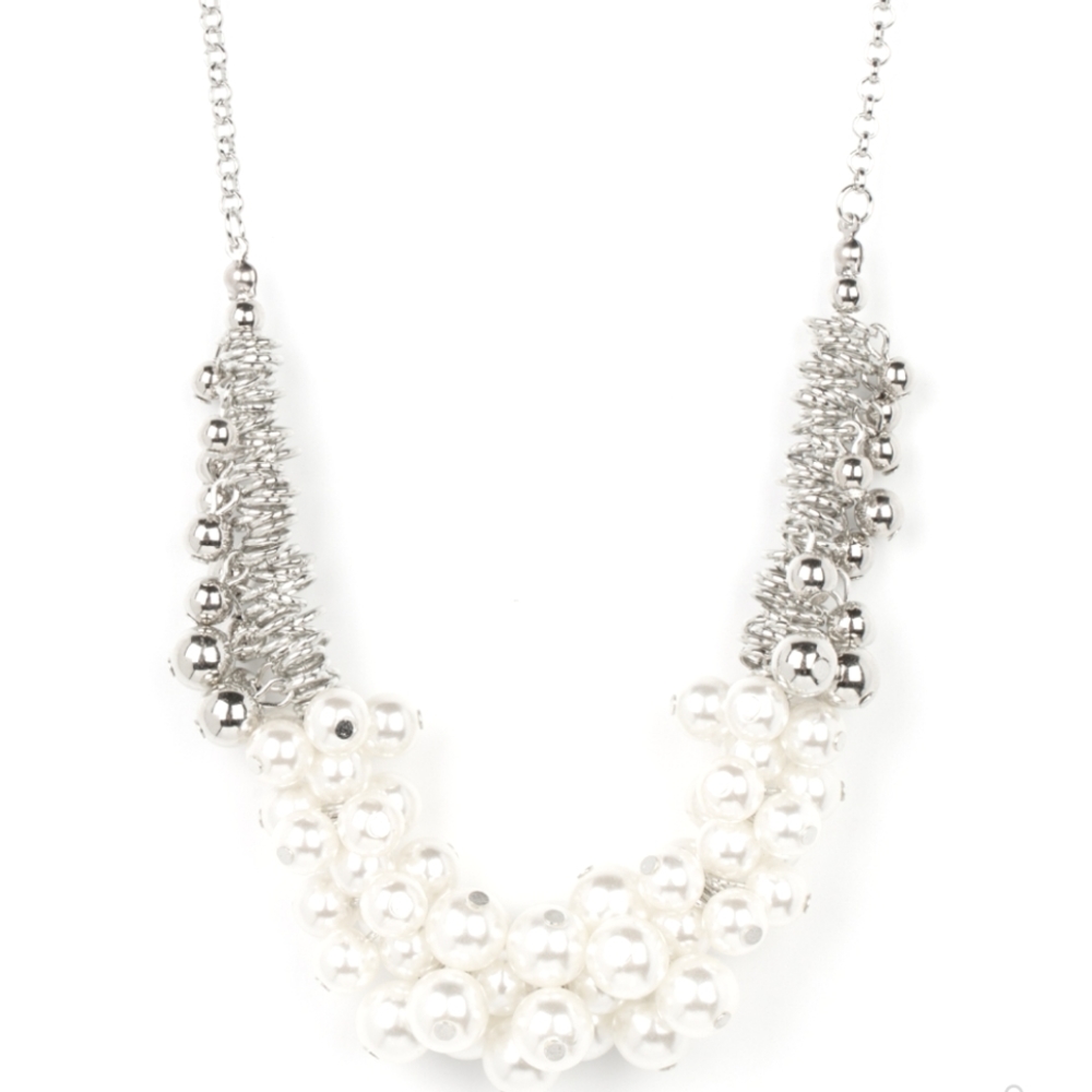 White Pearl & Silver Ball Necklace